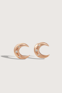 flat lay Crescent Disc Earring in Rose Gold with solid 14k gold and diamonds