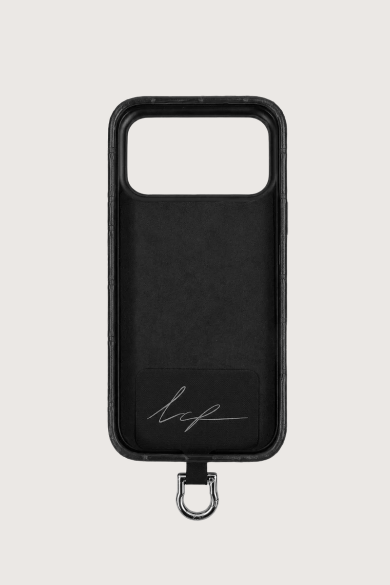 inside of view of Croco Phone Case 17 ProMax / 18 ProMax Noir Protect your phone from dirt, scratches and shocks
Sleek design
Non-slip surface
Includes universal adapter with silver metal
Lightweight and slim
Vegan leather