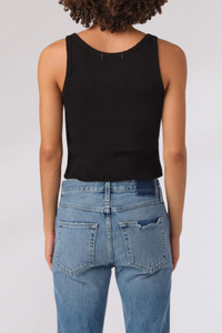 back profile model wearing Crop Rib Tank Black cotton by amo