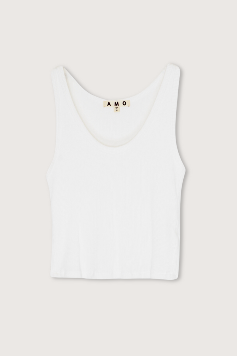 flat lay Crop Rib Tank White cotton by amo
