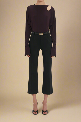 front profile model wearing Cropped Kick Trouser Black