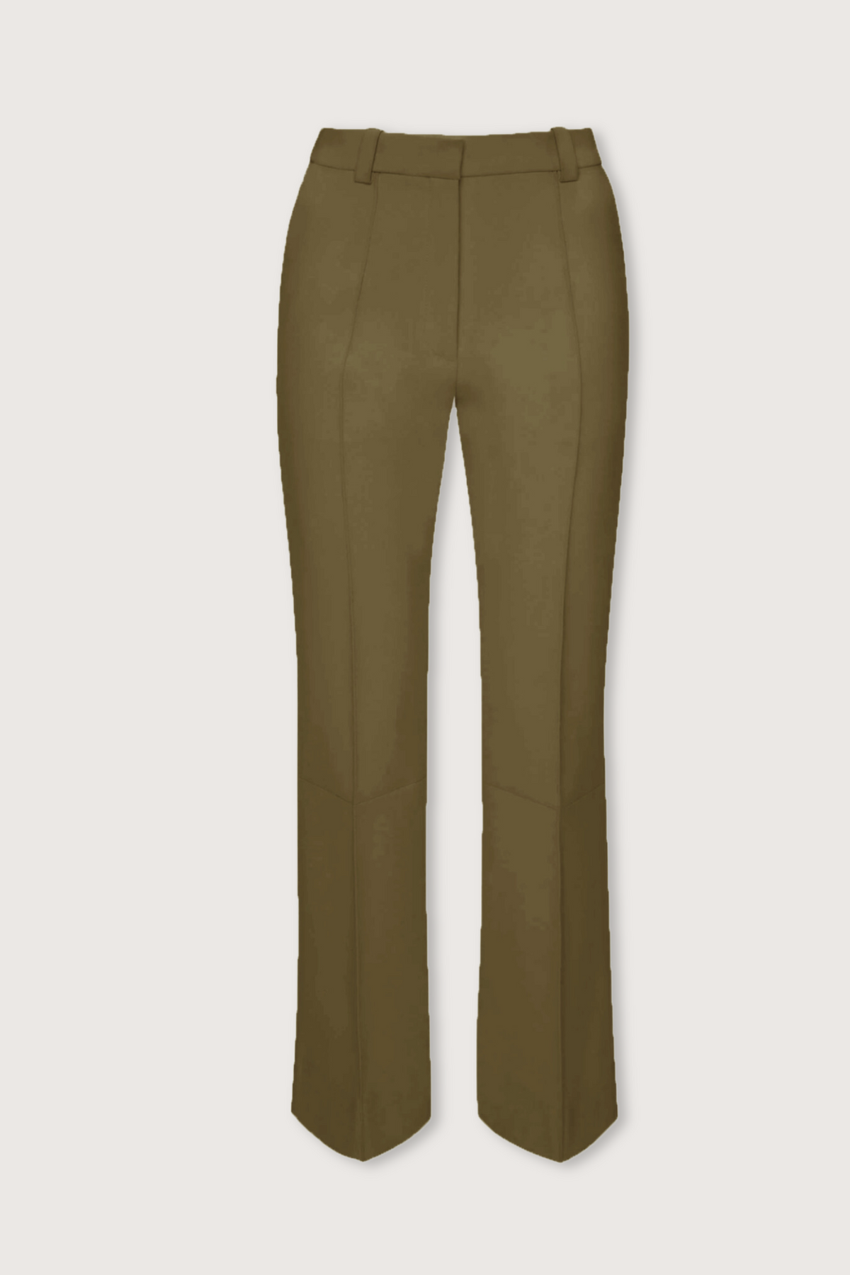 flat lay Cropped Kick fit Trouser Seaweed green with belt loops