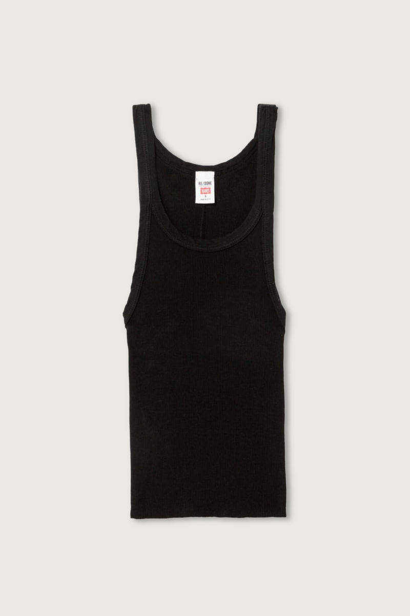 flat lay Cropped Ribbed Tank Black cotton