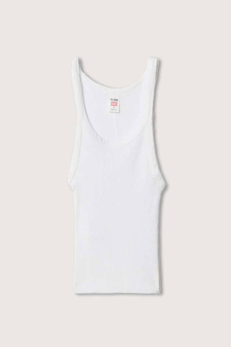 flat lay Cropped Ribbed Tank Optic White cotton