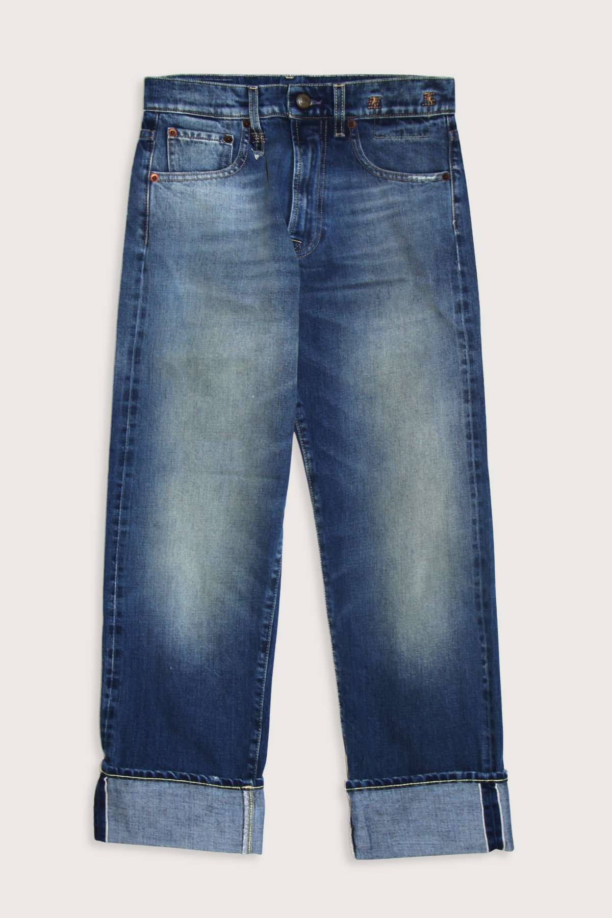 flat lay Cuffed BF Jean Abyss selvedge blue Italian selvedge denim