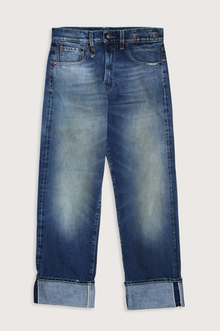 flat lay Cuffed BF Jean Abyss selvedge blue Italian selvedge denim