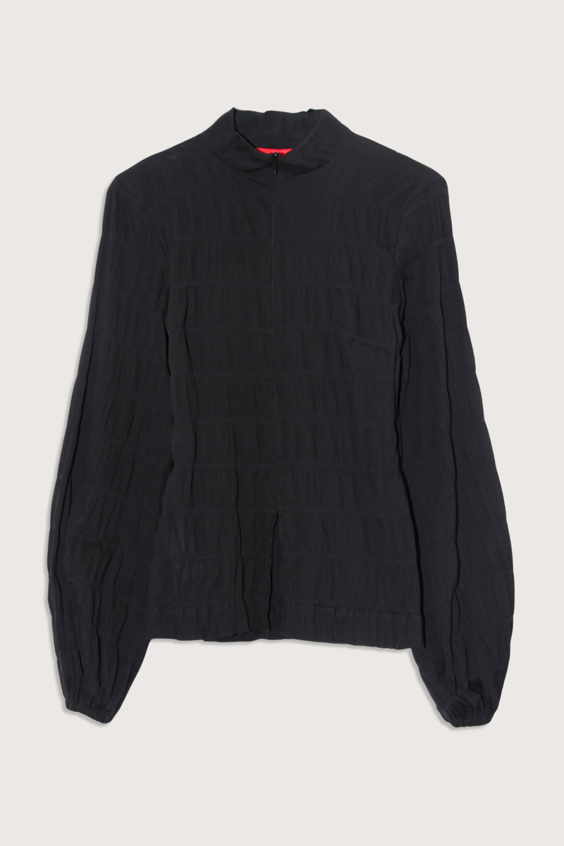 flat lay Dalila Elastic Long Sleeve Top Black black Elastic ruching detail throughout
Long sleeve
zip front closure