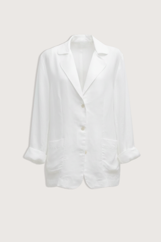 flat lay Daniel Jacket parchment white blazer style
Notch lapel
Button closure
Patch pockets
Italian-crafted lightweight linen
Light sheen