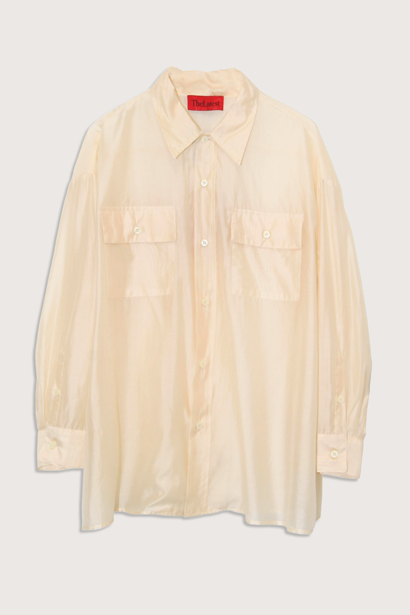flat lay Daria Sheer Button Down Long sleeves
Two chest pockets cream