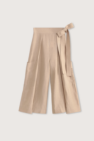 flat lay Darlane Linen wide Pant bowtie closure