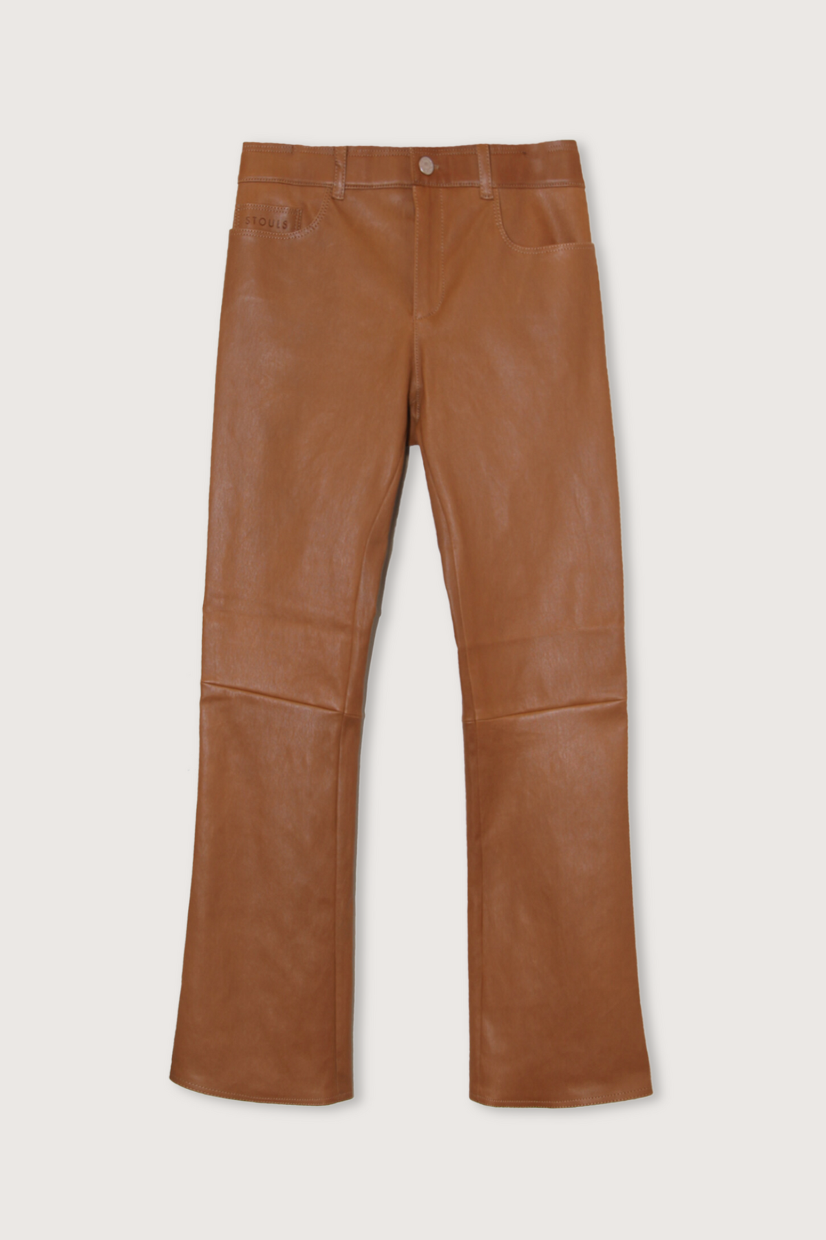 flat lay Dean 22 Washable lambskin Leather Pant Blonde flared hem button closure