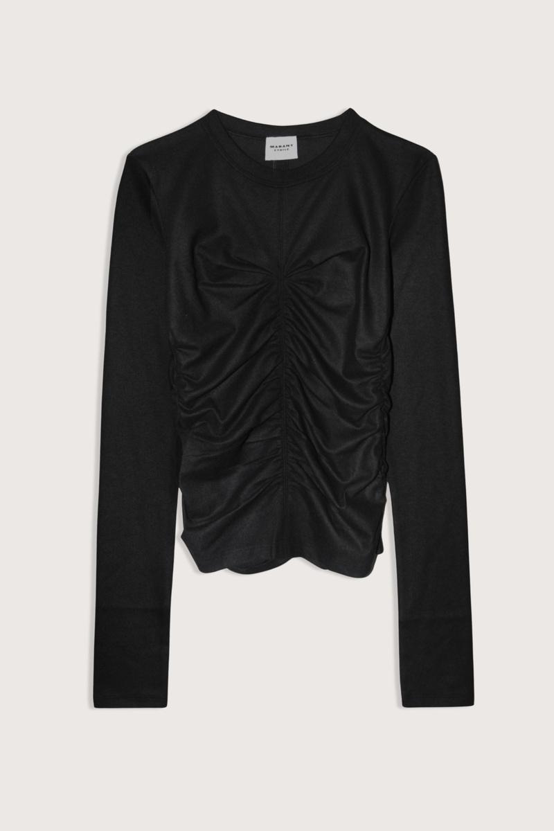 flat lay Delesa Ruched Flannel Jersey Top black Crewneck
Long sleeves
Pullover style
Ruched at front and lower back
Made in Portugal
66% polyester/29% wool/5% elastane
