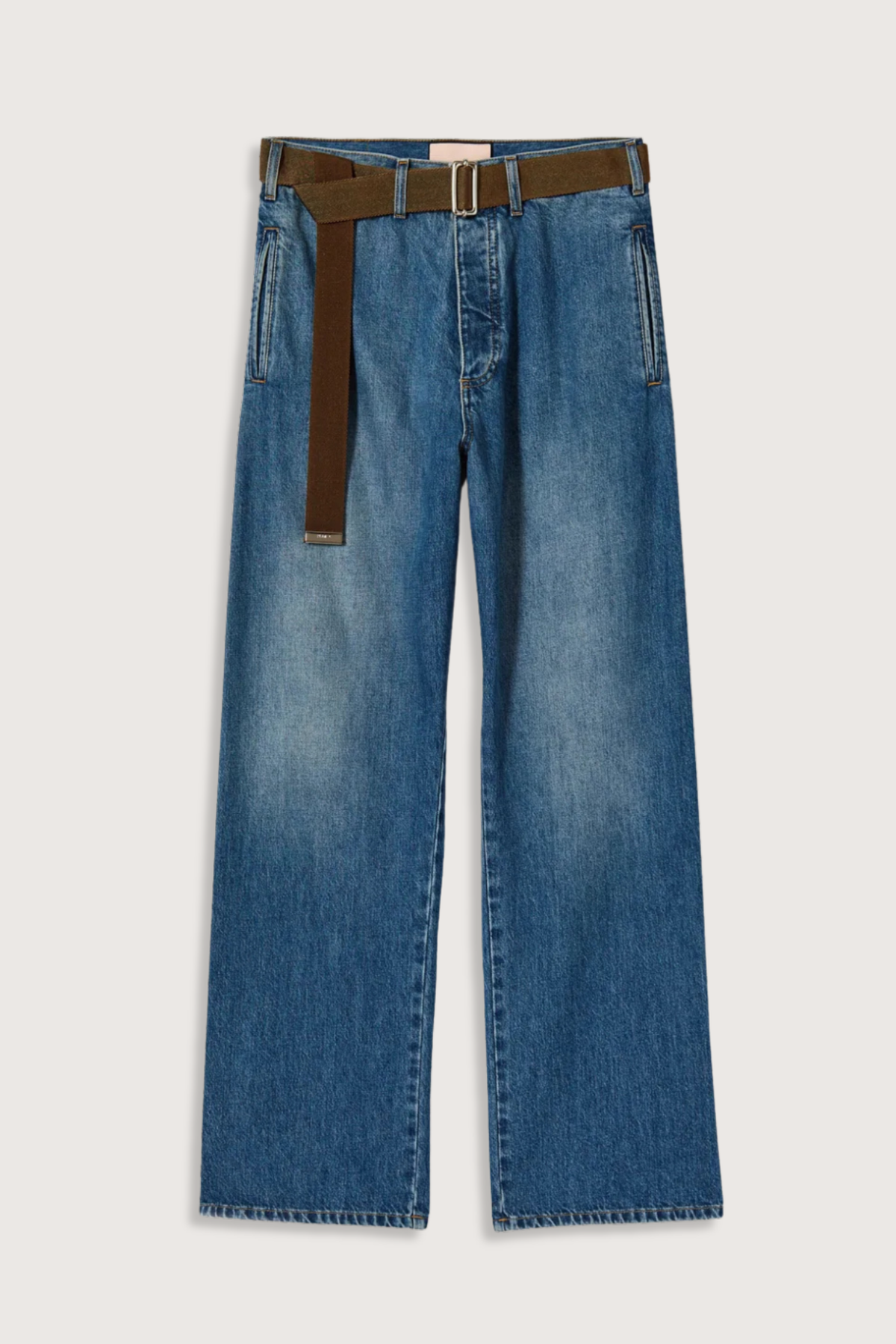 flat lay Denim Trouser With Brown Belt indigo blue cotton Wide leg blue jeans
Belt included
Oversized pockets