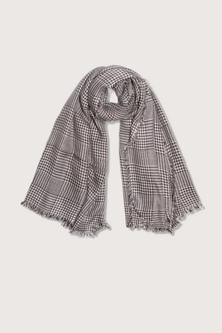 flat lay Dernilla Plaid Scarf with fringe edge