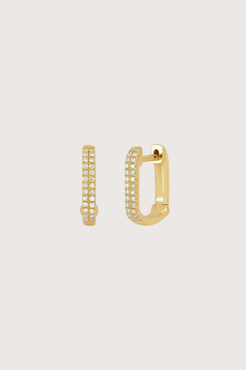flat lay Diamond Lola Huggie Earring (Pair) yellow gold Diamond Lola Huggie
Two rows of pavé diamonds
Diamond weight: 0.12 carats for the pair
Earring height: 12 mm
Huggie inner diameter: 7.5 mm
Finished with a latch closure