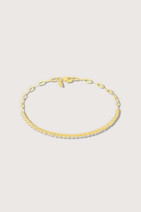 flat lay Diamond Segment Mini Link Bracelet 14k Yellow Gold