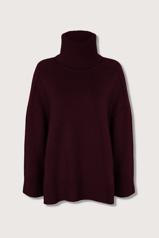 flat lay Diana Sweater Burgundy cashmere turtleneck sweater oversized fit