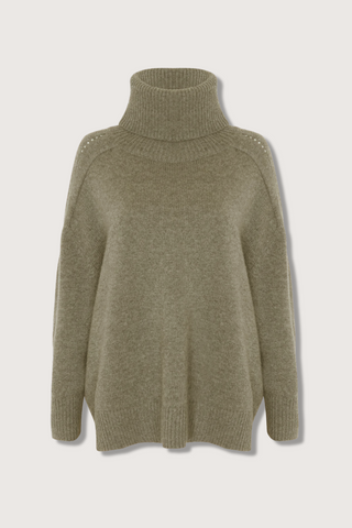 flat lay Diana Sweater Khaki green cashmere turtleneck oversized fit