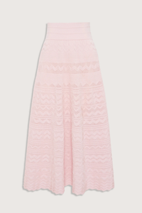 flat lay Diva Pointelle Skirt Rose pink Structured knit
Wide zigzag-style waves
Pointelle knit
Wide scalloped waistband
Fine knit