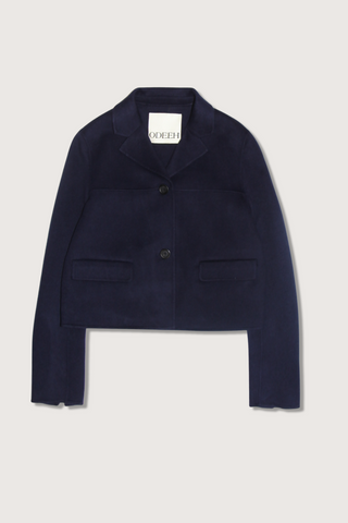 flat lay Double Face Single breasted Button Jacket navy wool 