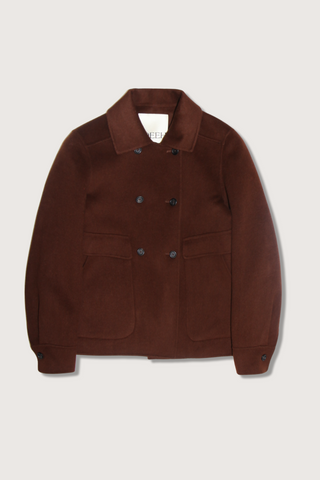flat lay Double Faced Double Breasted Jacket mahogany wool