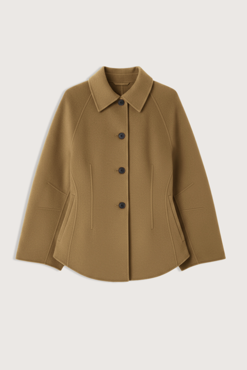 flay lay Double Faced Sculptural Jacket Camel
Cinched waist
Oversized sculptural sleeves
Four button closures
Side-seam welt pockets
Subtle front and back darts
95% wool 5% cashmere