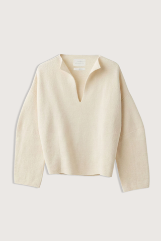 flat lay Double Knit Split Neck Top Raw White