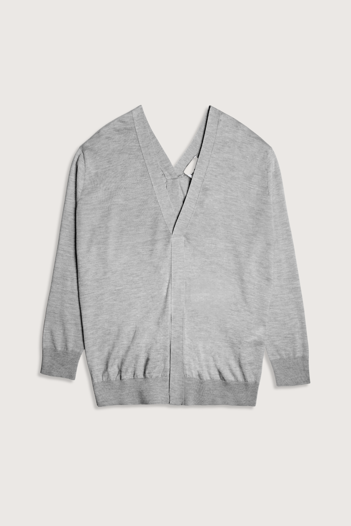flat lay Double V-Neck Sweater Medium Grey Cashmere/Silk Sweater&nbsp;
Ribbed hem and cuff