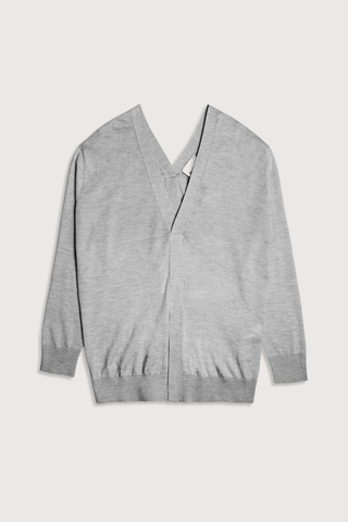 flat lay Double V-Neck Sweater Medium Grey Cashmere/Silk Sweater&nbsp;
Ribbed hem and cuff