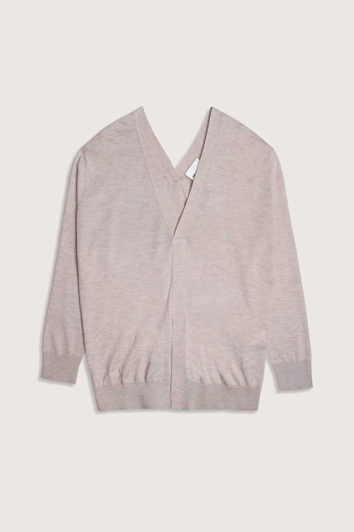flat lay Double V-Neck Sweater Taupe Cashmere/Silk Sweater&nbsp;
Ribbed hem and cuff