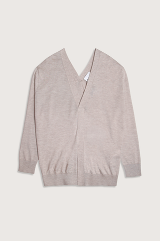 flat lay Double V-Neck Sweater Taupe Cashmere/Silk Sweater&nbsp;
Ribbed hem and cuff