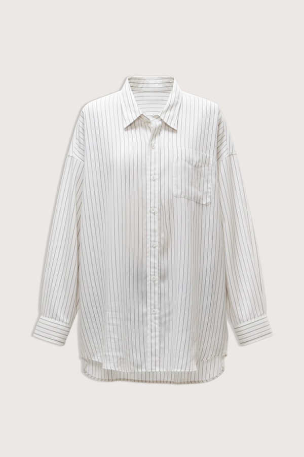 flat lay Drop Neck Stripe Shirt white brown Narrow vertical brown stripe
Oversized fit
Drop shoulders
Button down
Classic collar
83% VISCOSE, 17% POLYAMIDE