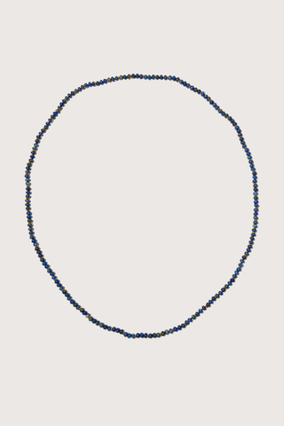 flat lay Dusk Necklace Continuous strand
Blue lapis beads
Generous length
Worn long, doubled or layered
Necklace length 120cm