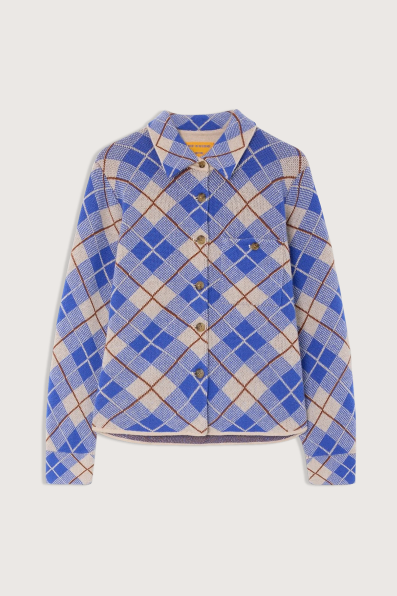flat lay Dylan Plaid Shirt reservoir blue Plaid button-down shirt
Medium-weight
Shirt collar with stand
Chest patch pockets with button closure
Curved hem
Cuffed sleeve with placket
Signature GIR branding at center back neck
100% Cashmere