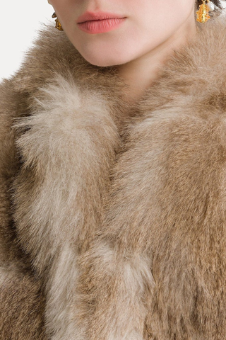 close up texture for Eco Siberian Husky Faux Fur Vest mandoria Drawstring at the hem
Gathered back
Classic clasps
Internal lining
Side in–seam pockets