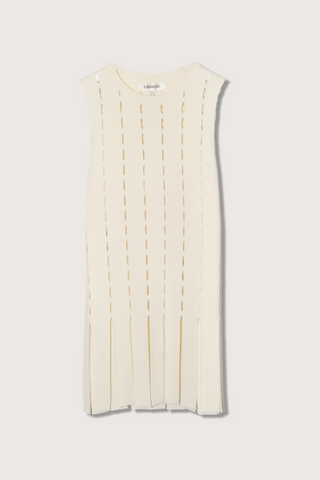 flat lay Eddie Perforated Intarsia Sleeveless ivory wool with fringe hem