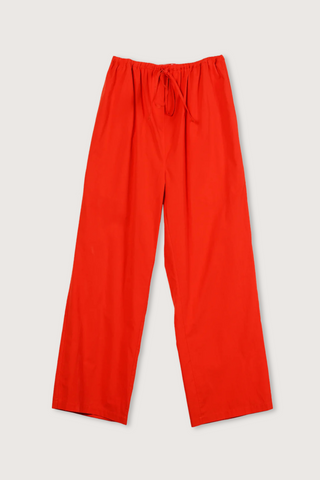 flat lay Eemanno Poplin Pant wide leg cotton red orange with pockets