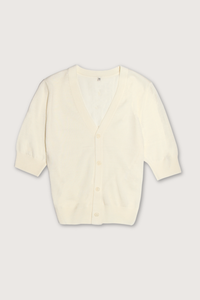 flat lay Elbow Sleeve Split Hem Cardigan merino wool cream