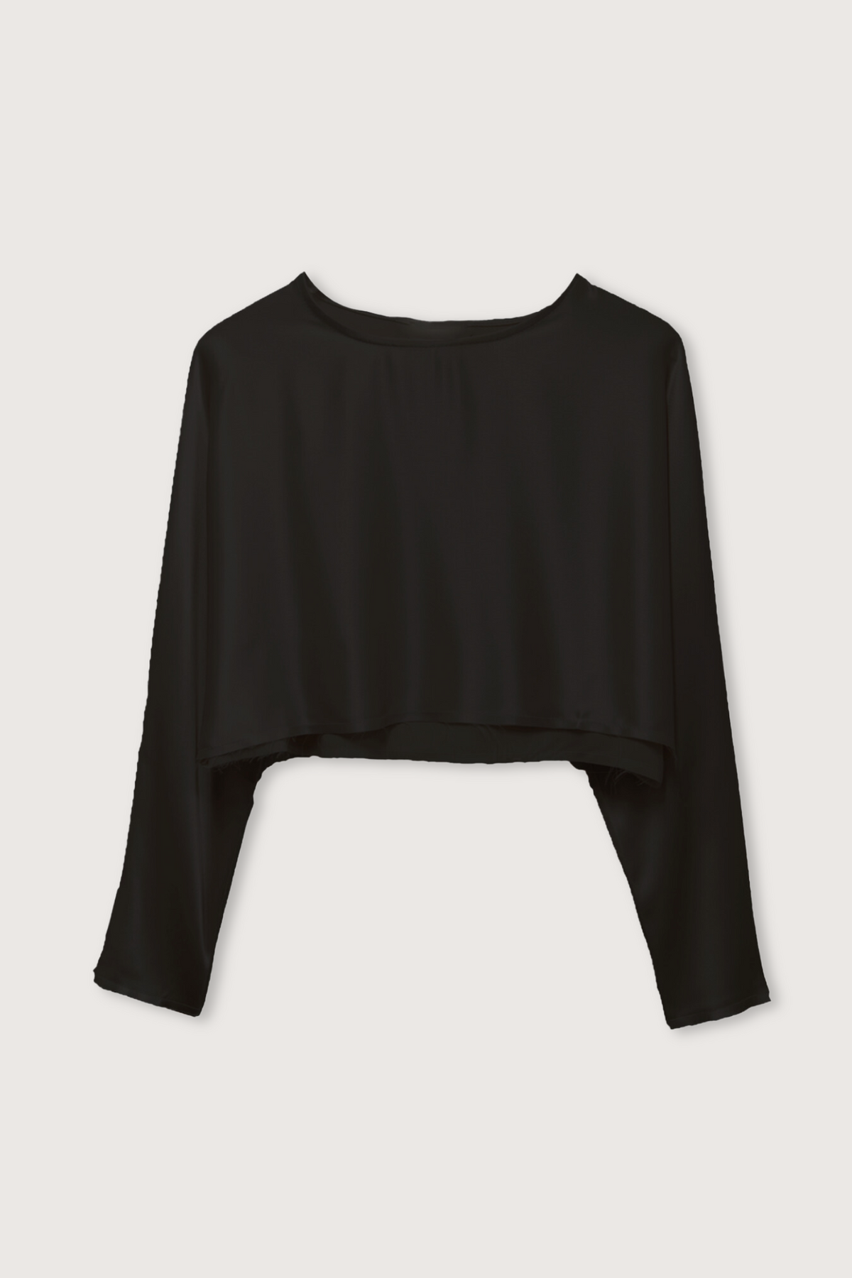 flat lay Emilia Crop Top Black long sleeve raw hem