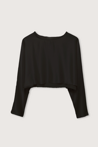 flat lay Emilia Crop Top Black long sleeve raw hem