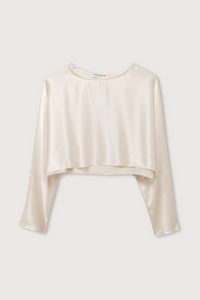 flat lay Emilia Crop Top Champagne long sleeve raw hem