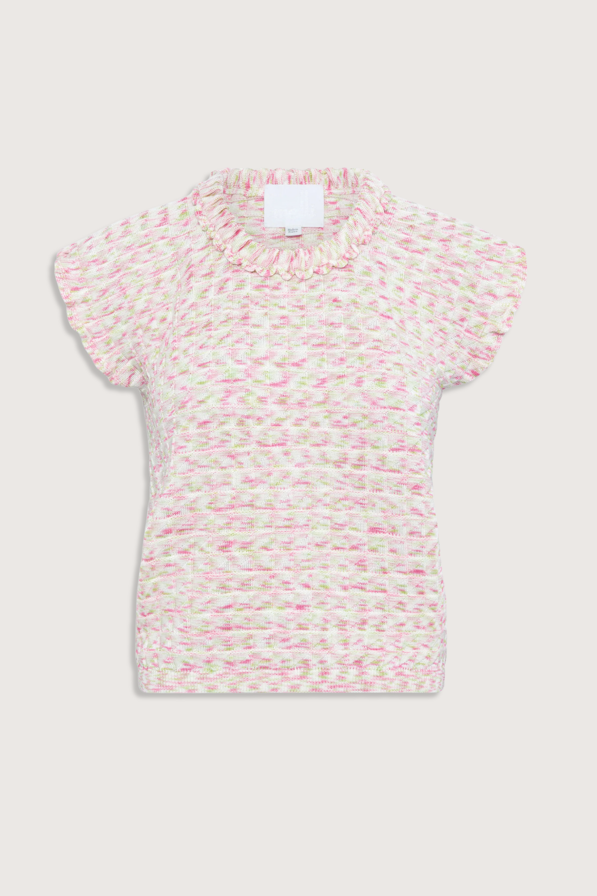flat lay Etincele Orgiami Top Natural/Pink combo Fine wool&nbsp;top
Ultra-modern denim effect
Delicate origami knit
Blend of extra-soft pure wool and luxurious rayon yarns
Graded texture
Round neckline