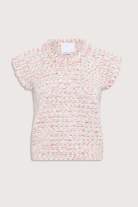 flat lay Etincele Orgiami Top Natural/Pink combo Fine wool&nbsp;top
Ultra-modern denim effect
Delicate origami knit
Blend of extra-soft pure wool and luxurious rayon yarns
Graded texture
Round neckline