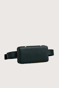 angled profile of Eva Brandon Cross Body & Belt Bag Signature frame construction with double latch closure
Adjustable and removable
Worn four ways: as a belt bag, as a cross-body bag, as a clutch (belt removed), or as a belt by itself
Lined in midnight ultrasuede
Two card slots for credit cards, cash or subway tickets
Fits most cell phones
Logo is gold-embossed on the back
Evan comes in Brandon, our signature LWG gold-rated pebbled calf leather