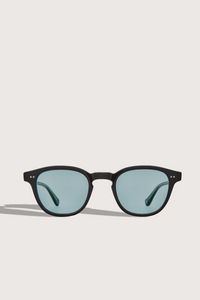 front profile Evan Sunglasses black rame blue lens round shape