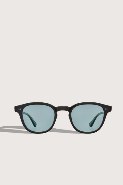 front profile Evan Sunglasses black rame blue lens round shape
