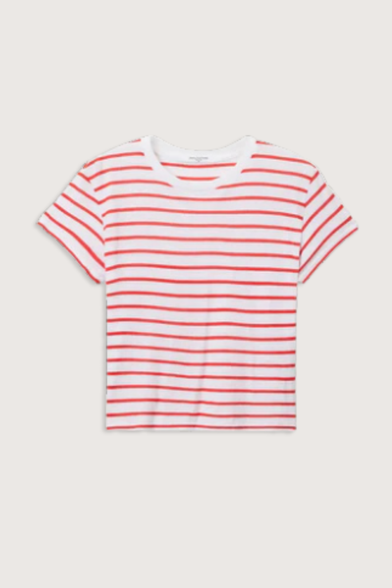 flat lay Everett Jersey Boxy Tomato Stripe T-shirt 90% Cotton, 10% Polyester
Relaxed shape
Bold horizontal stripes
Crew neck