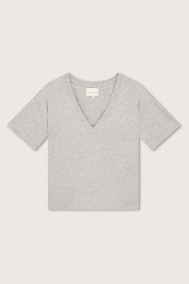 flat lay FAAA V-Neck Tee Grey Melange supima cotton boxy fit