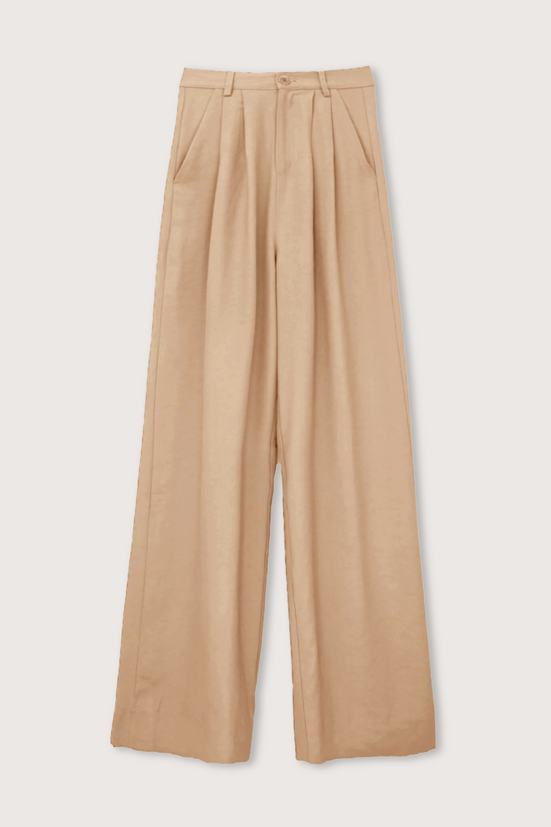 flat lay Fabi Pant Camel high rise pleated wide leg