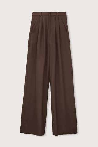 flat lay Fabi Pant Chocolate high rise pleated wide leg 